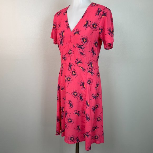 Gap A-Line Dress 2 Pink Blue Floral Sundress Short Sleeve V-Neck Women's - Picture 3 of 11